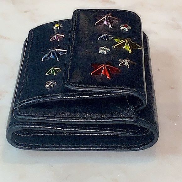 JIMMY CHOO NEMO BLACK RAINBOW STAR MIX TRIFOLD WALLET RARE LEATHER - Picture 5 of 15